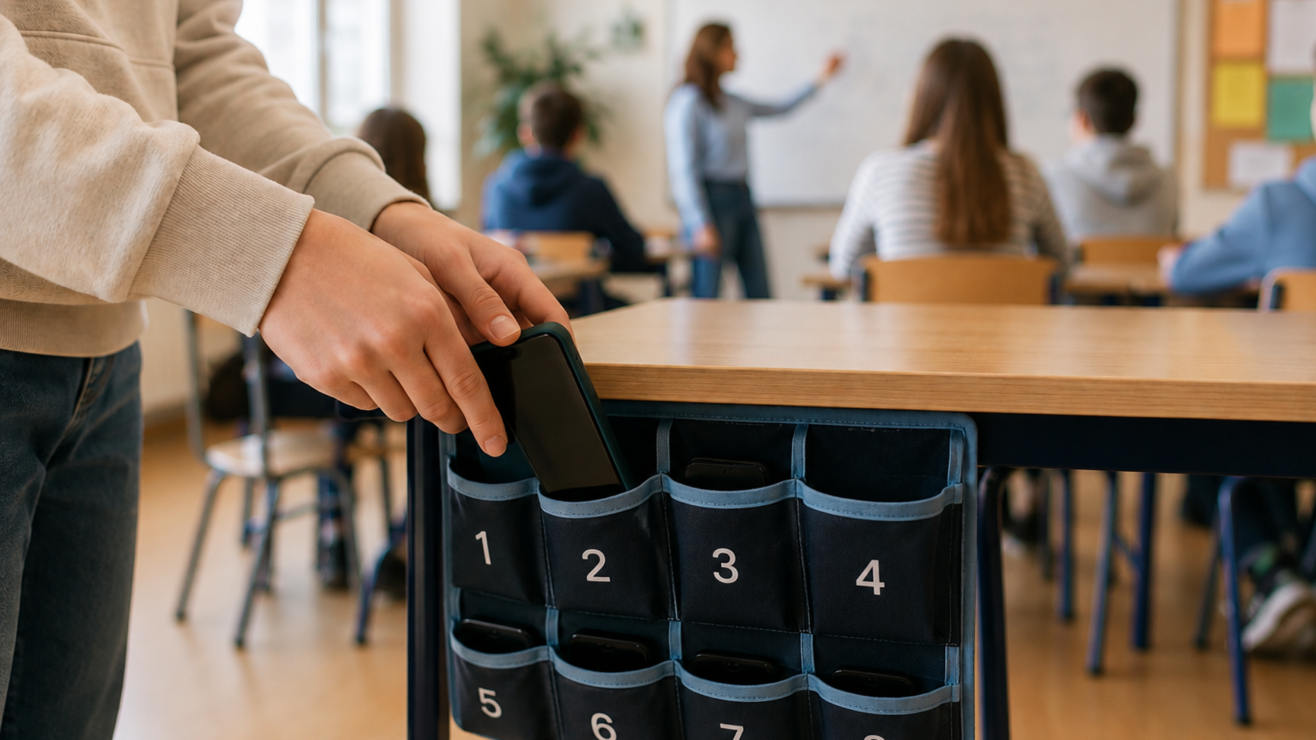 uczeń zostawia telefon przed wejściem na lekcję w szkole